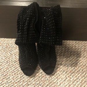 Black studded peep toe bootie